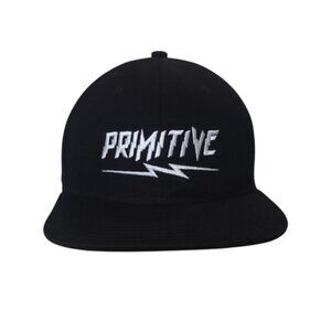 PRIMITIVE Snapback Black Hat Cap White Embroidered Spell Out Cotton Twill OSFM